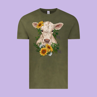 Charolais Calf With Sunflowers Vintage Tee Designed By Ranaportraitstore