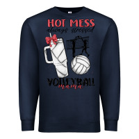 Navy hot mess always stressed volleyball mama Premium Sweatshirt - MaliasSmallBusiness