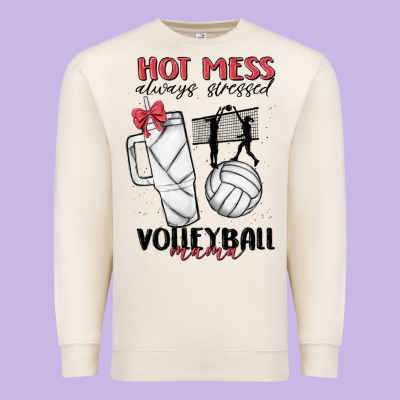 Hot Mess Always Stressed Volleyball Mama Premium Sweatshirt Designed By Maliassmallbusiness