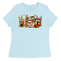 Baby Blue christmas cow coffee cups Ladies Tee - AdoDesignShop