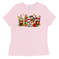 Bubblegum Pink christmas cow coffee cups Ladies Tee - AdoDesignShop