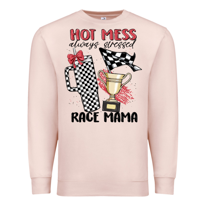 Hot Mess Always Stressed Race Mama Premium Sweatshirt by MaliasSmallBusiness | Teevron