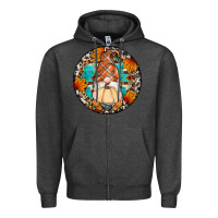 Charcoal Heather fall gnomes round earrings Zipper Hoodie - Artiststas