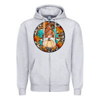 Heather Grey fall gnomes round earrings Zipper Hoodie - Artiststas
