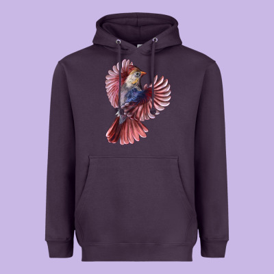 Flying Northern Cardinal Bird Heavyweight Hoodie Designed By Lillyallendesigns