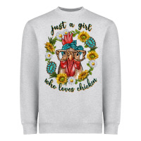Heather Grey just a girl who loves chicken with sunflowers and gemstone Heavyweight Sweatshirt - texasbilliewilder