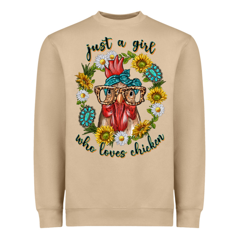 Just A Girl Who Loves Chicken With Sunflowers And Gemstone Heavyweight Sweatshirt by texasbilliewilder | Teevron