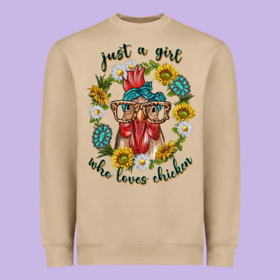 Heavyweight Sweatshirt just a girl who loves chicken with sunflowers and gemstone