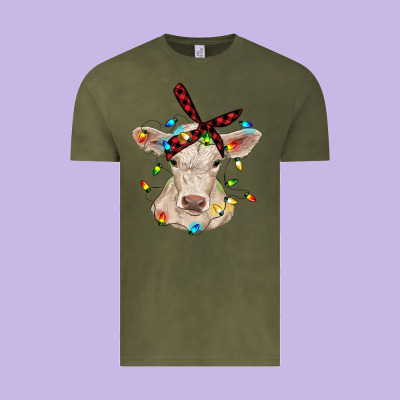 Charolais Calf With Christmas Lights Baby Cow Vintage Tee Designed By Ranaportraitstore