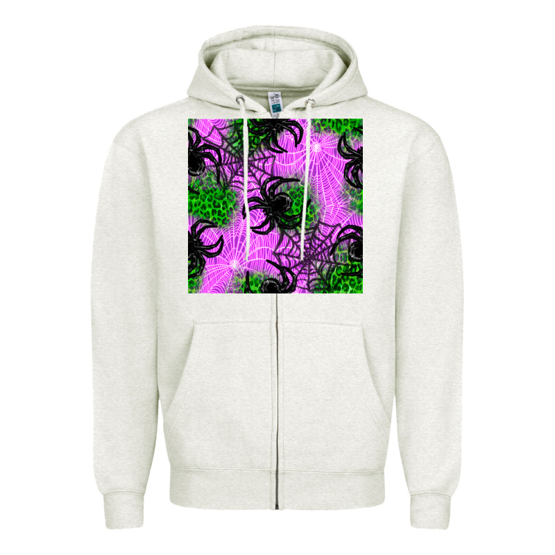 Halloween Spider Green Leopard Seamless Pattern Zipper Hoodie by BundleAndBundleShop | Teevron