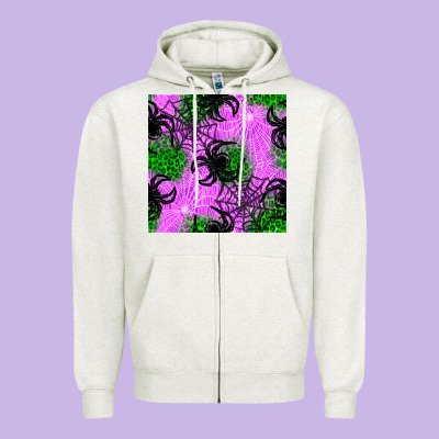 Halloween Spider Green Leopard Seamless Pattern Zipper Hoodie Designed By Bundleandbundleshop