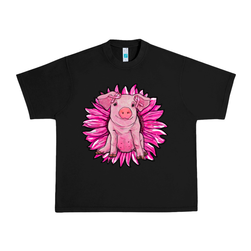 Pink Sunflower Pig Urban Heavy Tee by RanaPortraitStore | Teevron