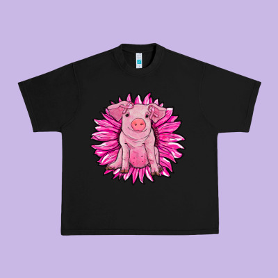 Pink Sunflower Pig Urban Heavy Tee Designed By Ranaportraitstore
