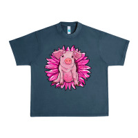 Midnight Navy pink sunflower pig Urban Heavy Tee - RanaPortraitStore