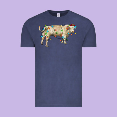Charolais Bull With Christmas Lights Vintage Tee Designed By Ranaportraitstore
