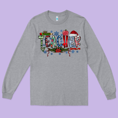 Teacher Christmas Long Sleeve Tee Designed By Racoondesign