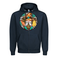 Navy fall gnomes round earrings 1 Zipper Hoodie - Artiststas