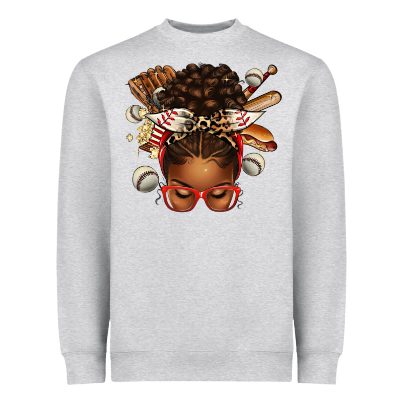 Baseball Afro Messy Bun Heavyweight Sweatshirt by texasbilliewilder | Teevron