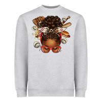 Heather Grey baseball afro messy bun Heavyweight Sweatshirt - texasbilliewilder