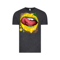 Vintage Black lemon lips with leopard Vintage Tee - texasbilliewilder