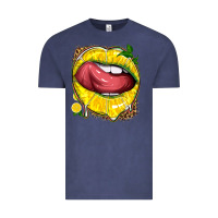 Vintage Denim lemon lips with leopard Vintage Tee - texasbilliewilder