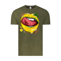 Vintage Olive lemon lips with leopard Vintage Tee - texasbilliewilder