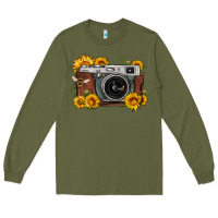 Army Green sunflower bee vintage camera Long Sleeve Tee - FaDigitalArtStudio