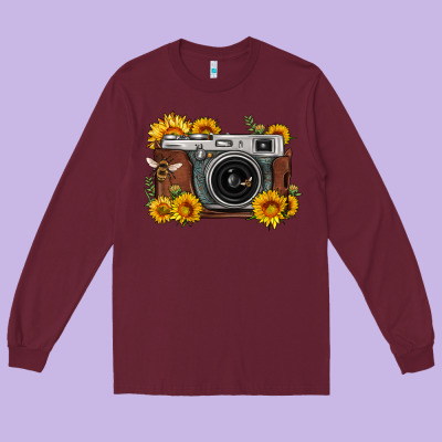 Sunflower Bee Vintage Camera Long Sleeve Tee Designed By Fadigitalartstudio