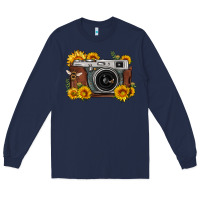 Navy sunflower bee vintage camera Long Sleeve Tee - FaDigitalArtStudio