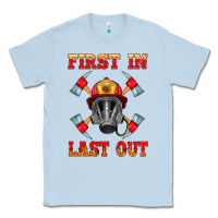 Dusty Blue firefighter face mask with axes Classic Tee - HRA Design Shop