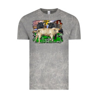 Cloud Rock charolais bull black angus cattle and bull with barnyard and cowhide Vintage Tee - RanaPortraitStore