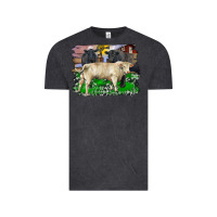 Vintage Black charolais bull black angus cattle and bull with barnyard and cowhide Vintage Tee - RanaPortraitStore