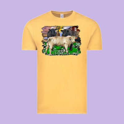 Charolais Bull Black Angus Cattle And Bull With Barnyard And Cowhide Vintage Tee Designed By Ranaportraitstore