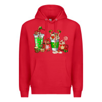 Red Elf coffee cups Premium Hoodie - NancyCooperArtShop