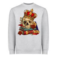Heather Grey Skull With Crown Heavyweight Sweatshirt - RanaPortraitStore