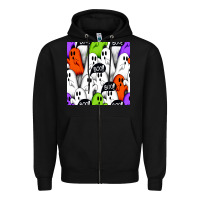 Black boo ghosts seamless pattern Zipper Hoodie - BundleAndBundleShop