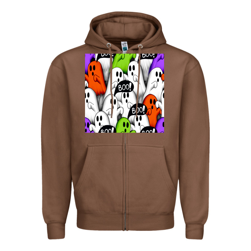 Boo Ghosts Seamless Pattern Zipper Hoodie by BundleAndBundleShop | Teevron