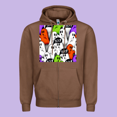 Boo Ghosts Seamless Pattern Zipper Hoodie Designed By Bundleandbundleshop