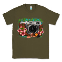 Army Green floral lotus leaf film roll vintage camera Classic Tee - FaDigitalArtStudio