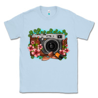 Dusty Blue floral lotus leaf film roll vintage camera Classic Tee - FaDigitalArtStudio
