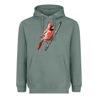 Sage Northern Cardinal Bird Heavyweight Hoodie - LillyAllenDesigns