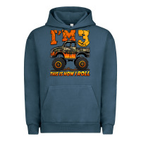 Pigment Midnight Navy i'm three this is how i roll monster truck birthday Urban Hoodie - Jasminsmagicworld