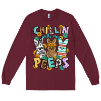 Burgundy Chillin with my peeps Easter Long Sleeve Tee - OliviaCreatesArt