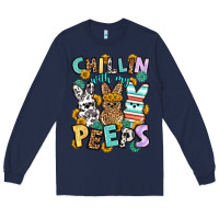 Navy Chillin with my peeps Easter Long Sleeve Tee - OliviaCreatesArt
