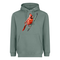 Sage Northern Cardinal Bird Heavyweight Hoodie - LillyAllenDesigns