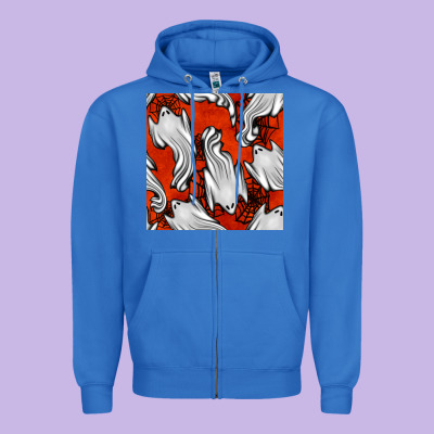 Flying Ghosts Seamless Pattern Zipper Hoodie Designed By Bundleandbundleshop