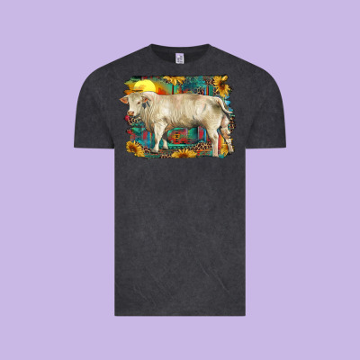 Western Charolais Bull And Aztec Sunflower Background Vintage Tee Designed By Ranaportraitstore
