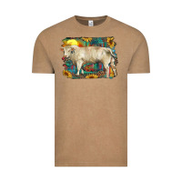 Vintage Coffee western charolais bull and aztec sunflower background Vintage Tee - RanaPortraitStore