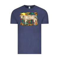 Vintage Denim western charolais bull and aztec sunflower background Vintage Tee - RanaPortraitStore