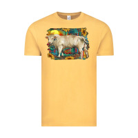 Vintage Mustard western charolais bull and aztec sunflower background Vintage Tee - RanaPortraitStore